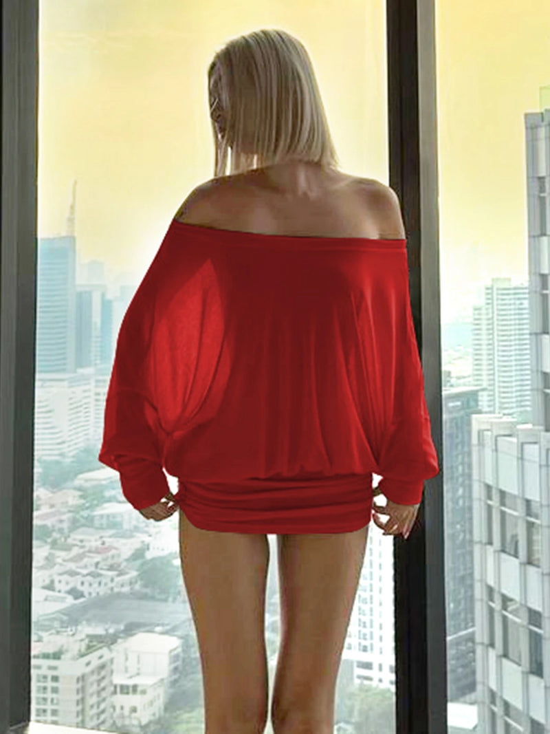 OFF-SHOULDER RUCHED MINI DRESS