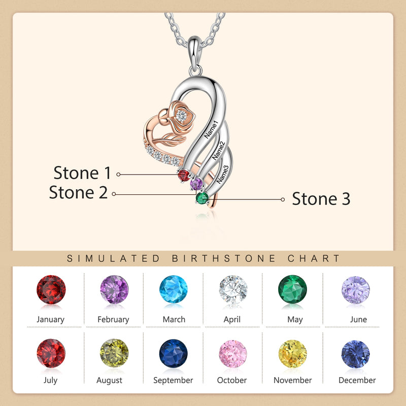 Birthstone Heart Rose Necklaces