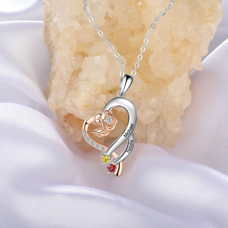 Birthstone Heart Rose Necklaces