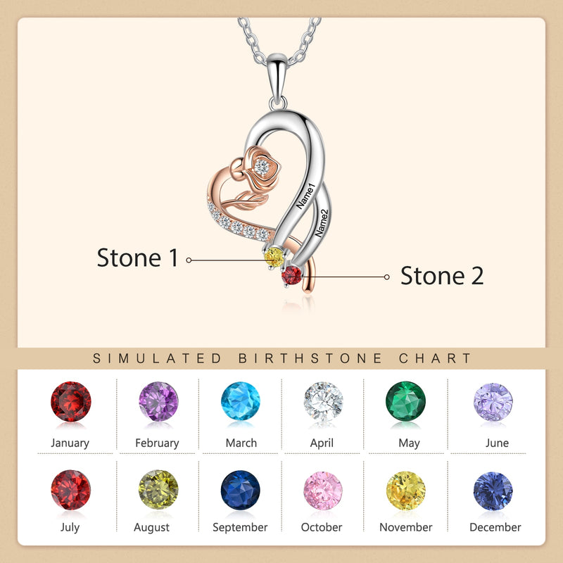 Birthstone Heart Rose Necklaces