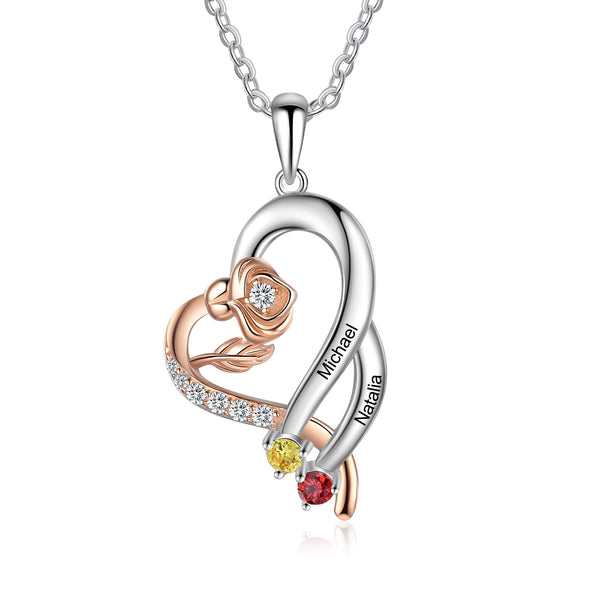 Birthstone Heart Rose Necklaces