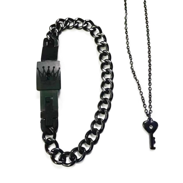 Heart Key Necklace & Lock Chain Bracelet Set