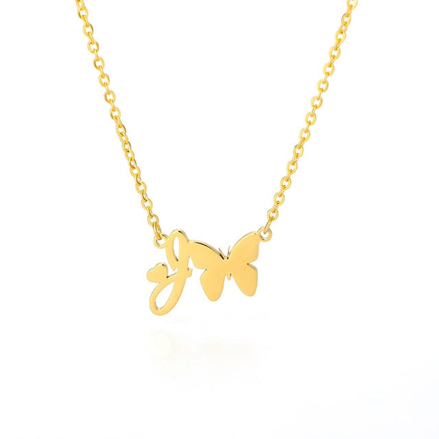 Initial Necklace With Butterfly