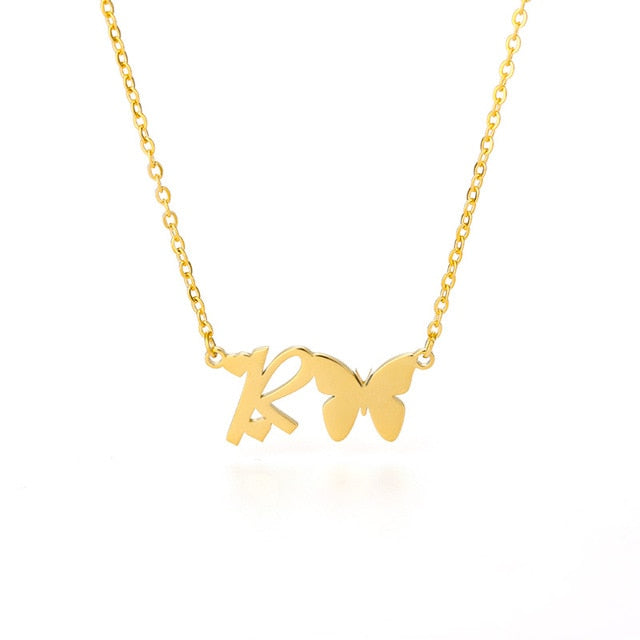 Initial Necklace With Butterfly